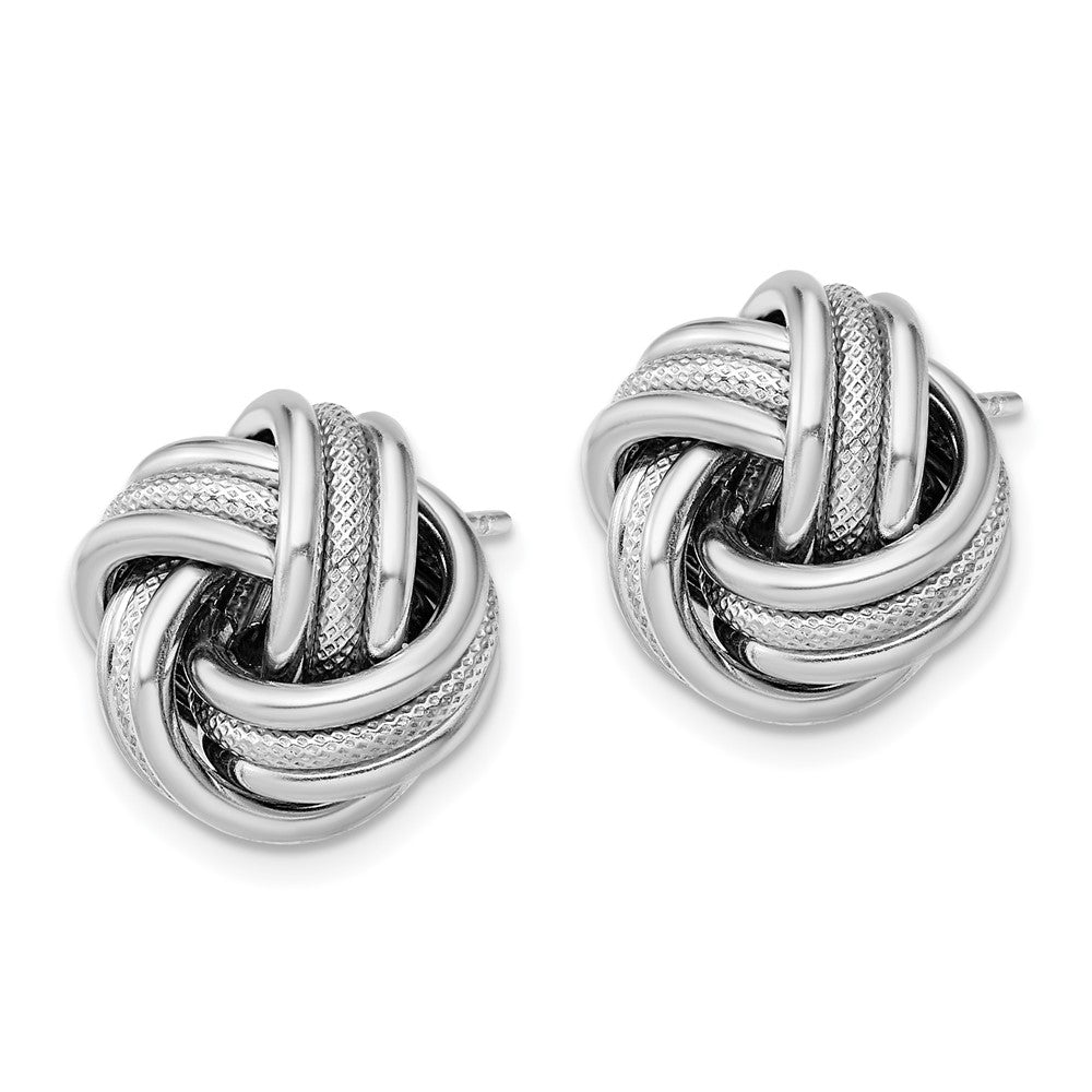 Sterling Silver Rhodium Plated Textured Love Knot Post Earrings