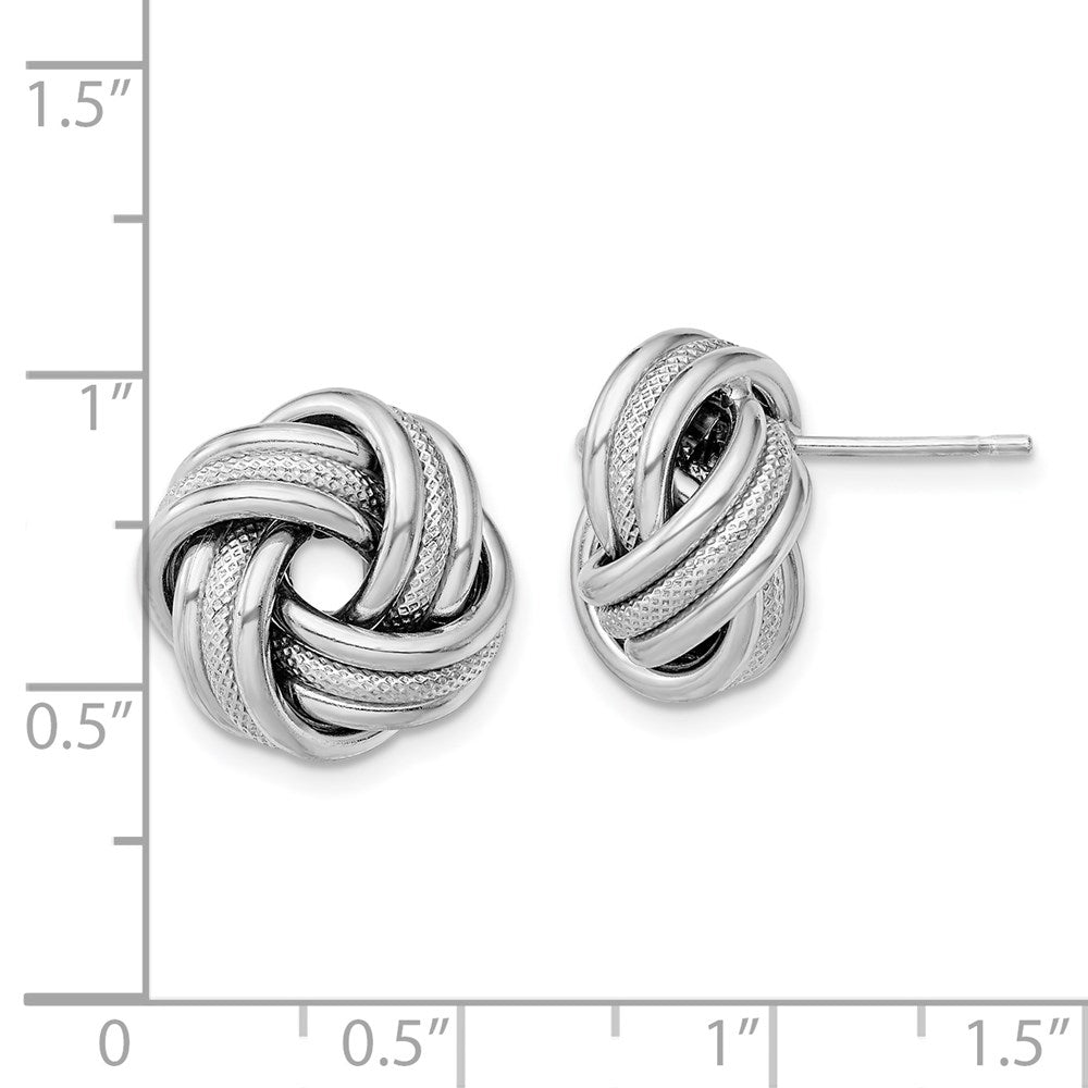Sterling Silver Rhodium Plated Textured Love Knot Post Earrings