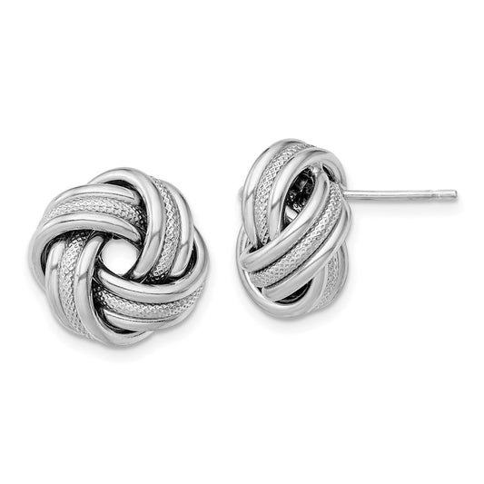 Sterling Silver Rhodium Plated Textured Love Knot Post Earrings