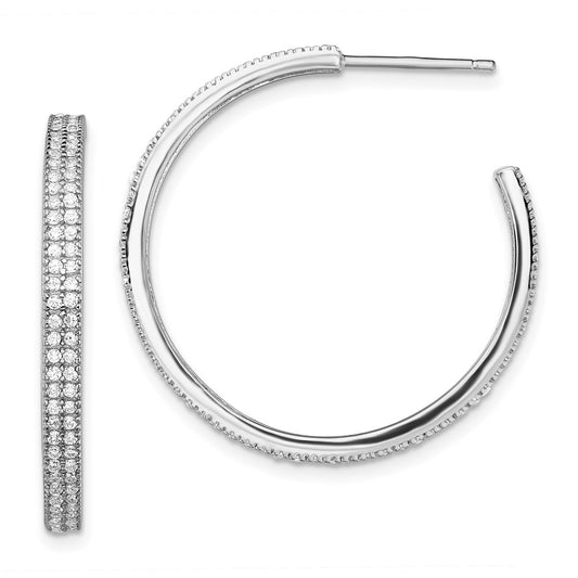 Sterling Silver Rhodium-plated CZ 30x3mm Hoop Earrings