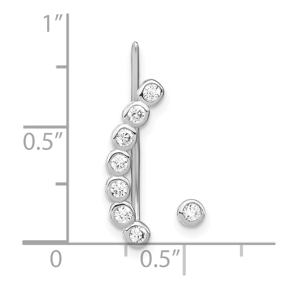 Sterling Silver Rhodium-plated Polished CZ 1 Ear Climber & 1 Stud Earring