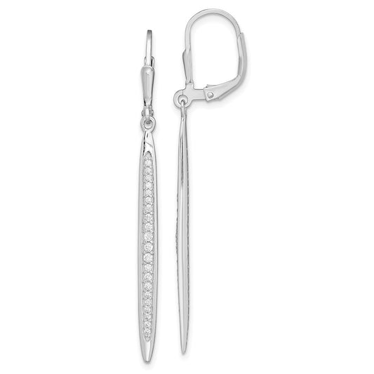 Sterling Silver Rhodium-plated Polished CZ Bar Leverback Dangle Earrings