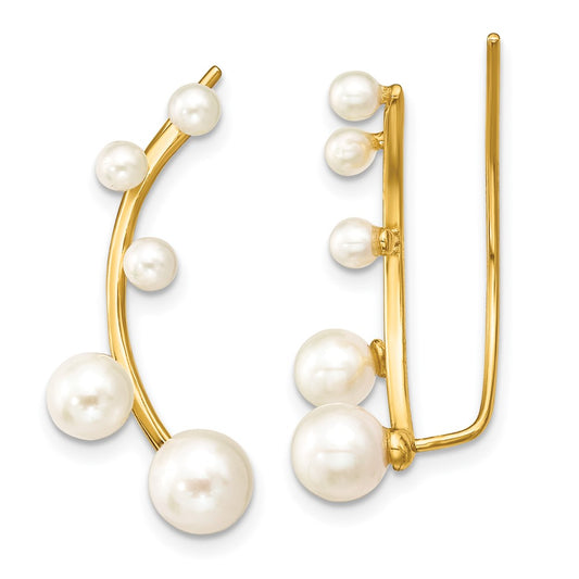 Sterling Silver Gold-tone Flash Gold-plated 3-6mm White Round Freshwater Cultured Pearl Ear Climber Earrings