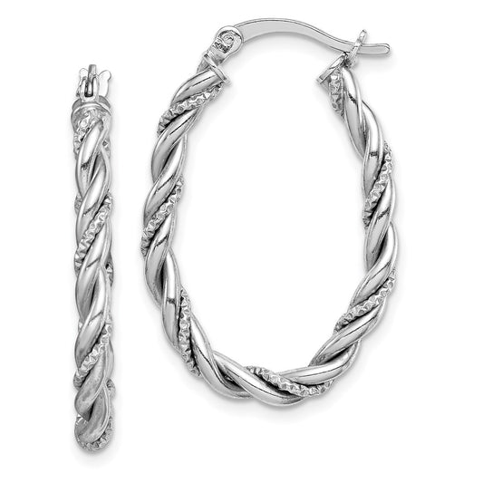 Sterling Silver Rhodium-plated 2.5mm Twisted Oval Hoop Earrings