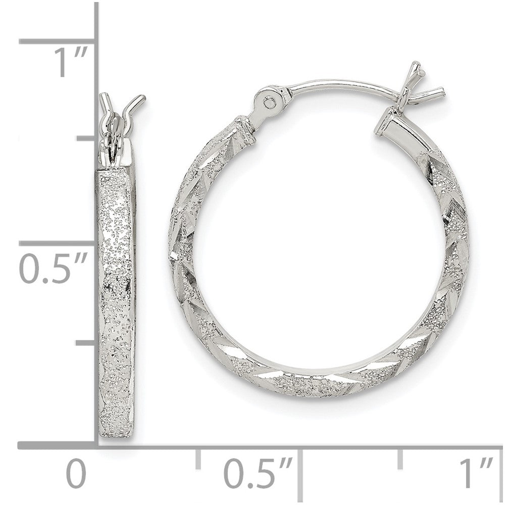 Sterling Silver Textured & Diamond-cut 2.25mm Round Hoop Earrings