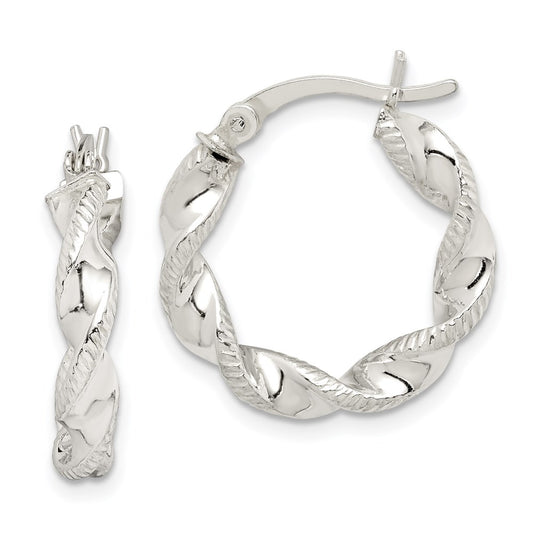 Sterling Silver Twisted and Textured Hoop Earrings
