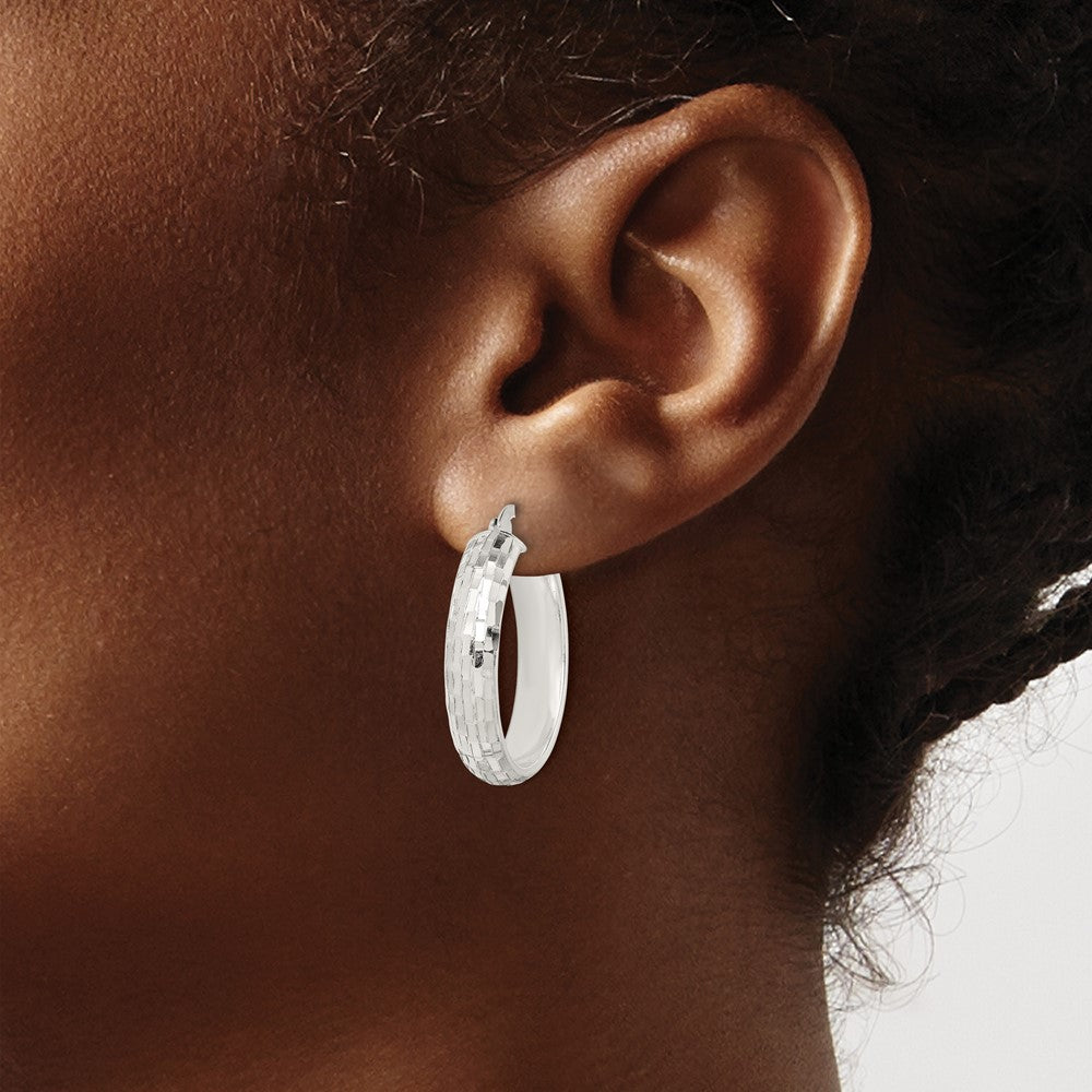 Sterling Silver Polished & Textured 5mm Round Hoop Earrings