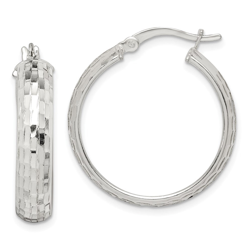 Sterling Silver Polished & Textured 5mm Round Hoop Earrings