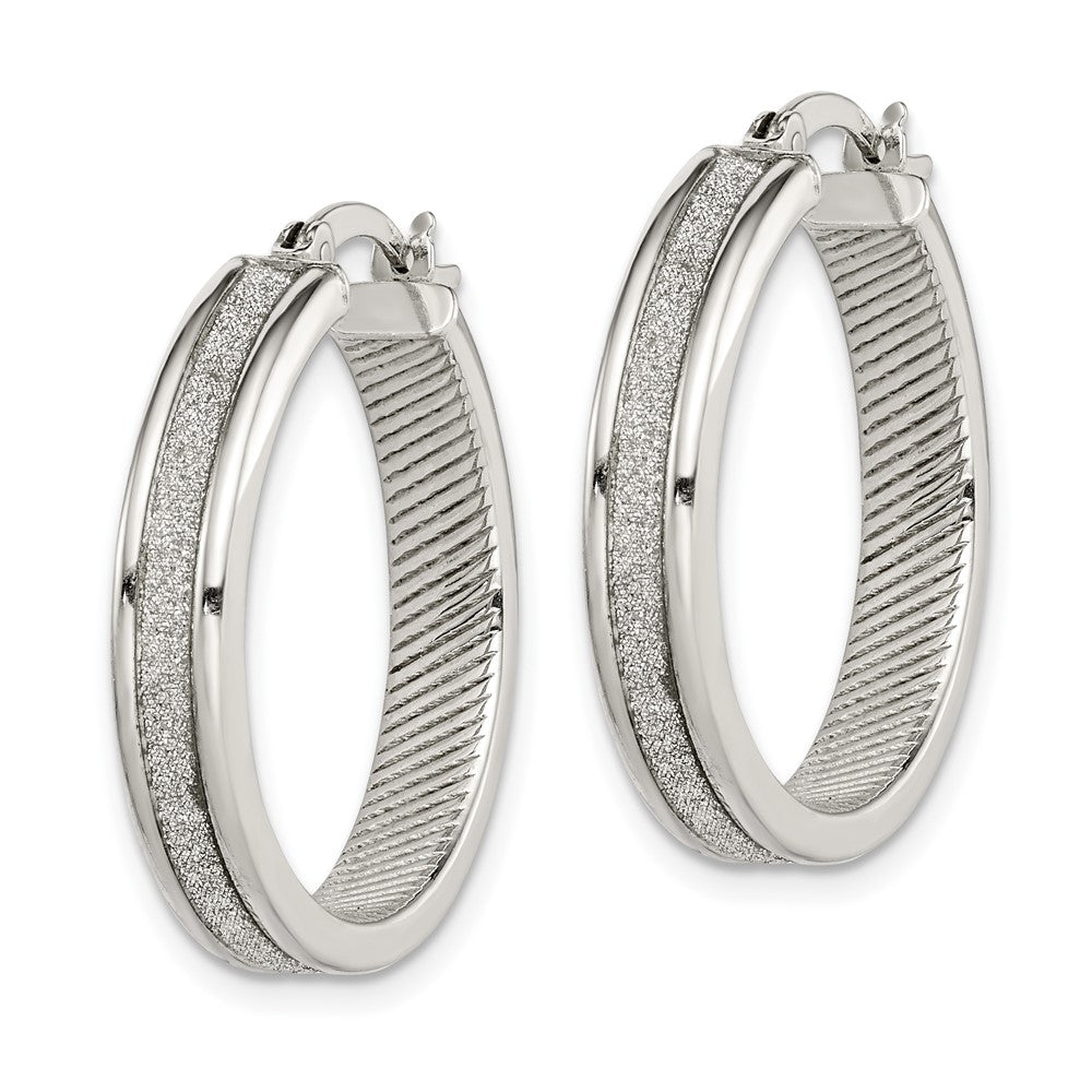 Sterling Silver Rhod-plated Glitter Infused 4.5mm Round Hoop Earrings