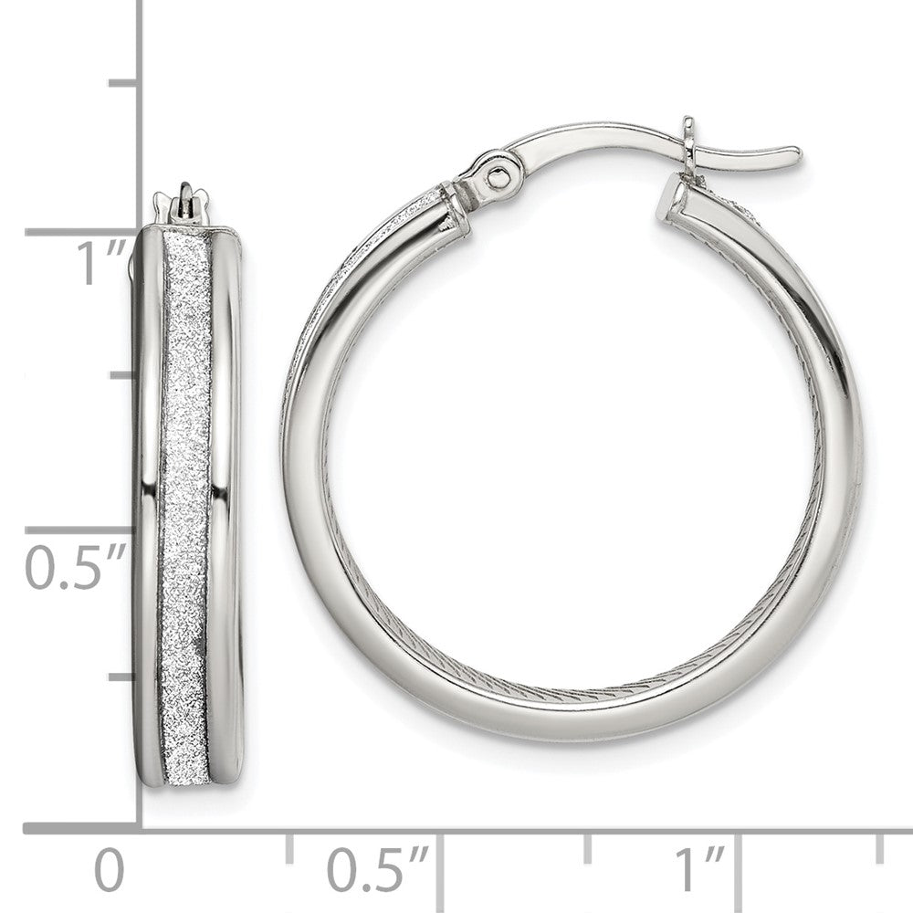 Sterling Silver Rhod-plated Glitter Infused 4.5mm Round Hoop Earrings