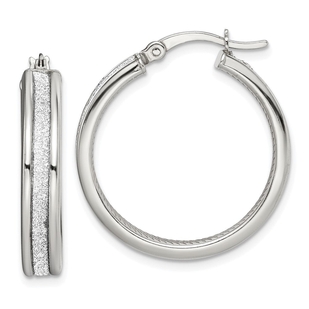 Sterling Silver Rhod-plated Glitter Infused 4.5mm Round Hoop Earrings