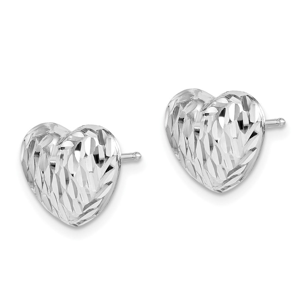 Sterling Silver Rhodium-plated Polished and D/C Heart Post Earrings