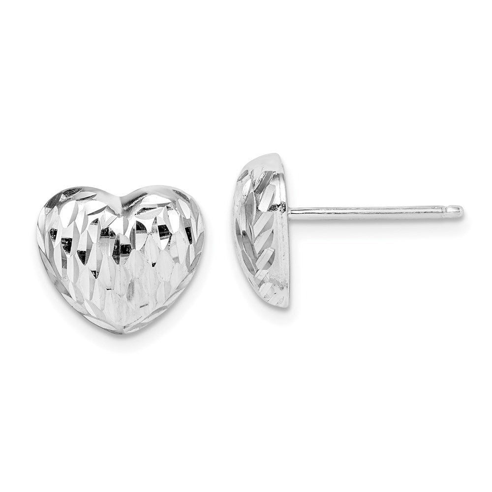 Sterling Silver Rhodium-plated Polished and D/C Heart Post Earrings