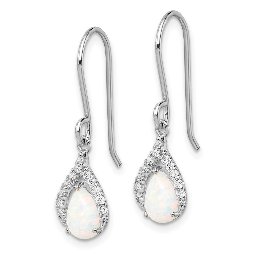 Sterling Silver Rhodium Plated CZ and Lab Created Opal Dangle Earrings
