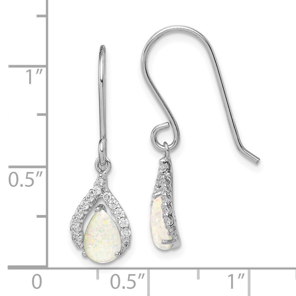 Sterling Silver Rhodium Plated CZ and Lab Created Opal Dangle Earrings