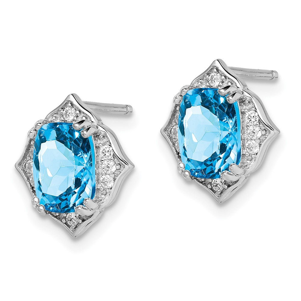 Sterling Silver Rhodium Plated Blue Topaz and White CZ Earrings