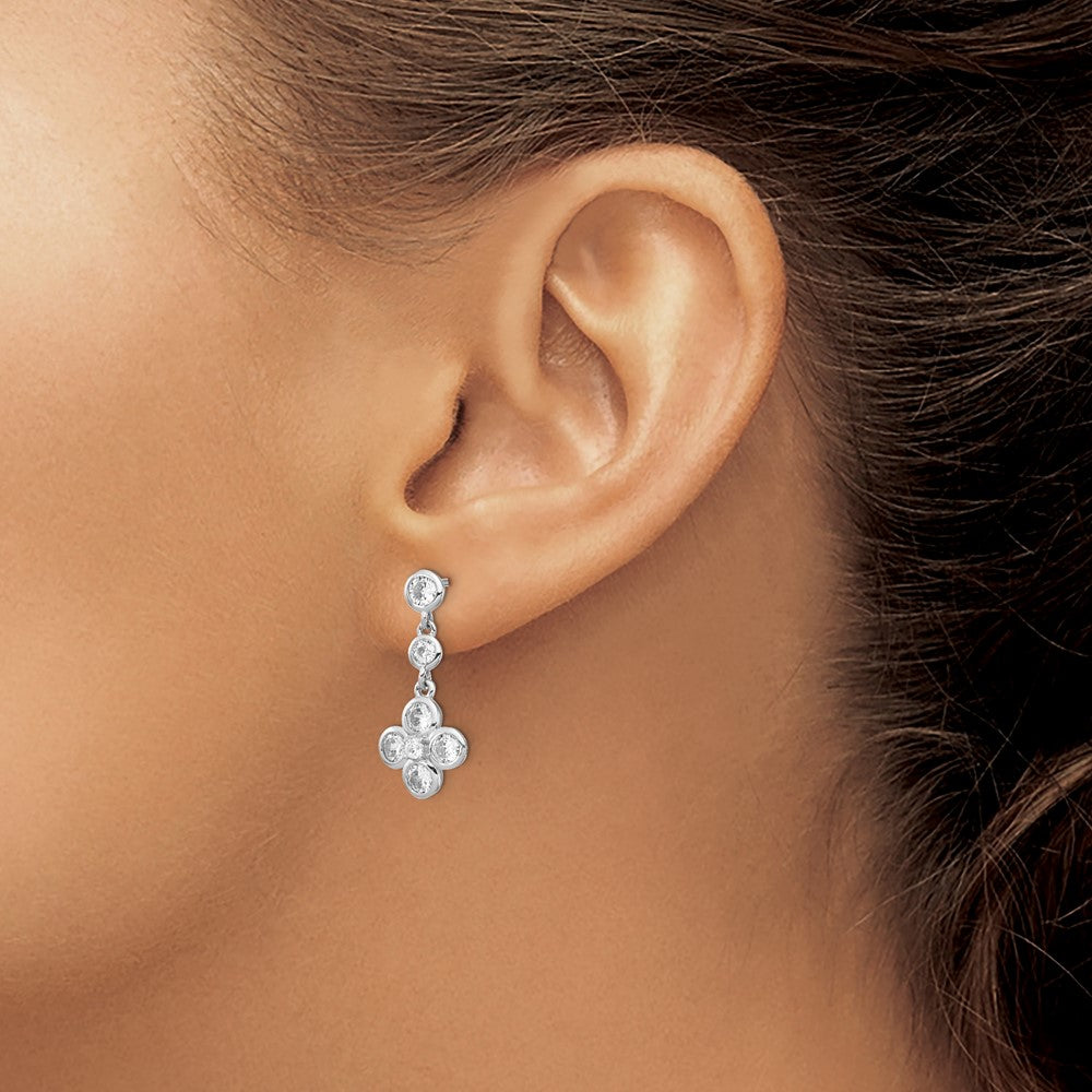Sterling Silver Rhodium-plated Polished CZ Post Dangle Earrings