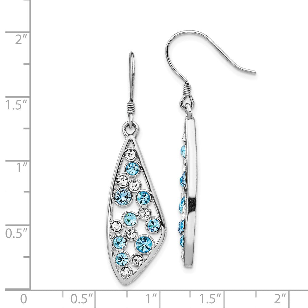 Sterling Silver Rhodium-plated Blue Crystal Wing Dangle Earrings