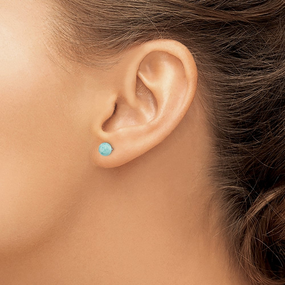 Sterling Silver Rhodium-plated Polished 6mm Round Larimar Post Earrings