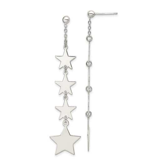 Sterling Silver Polished Mulitple Stars Drop and Dangle Post Earrings
