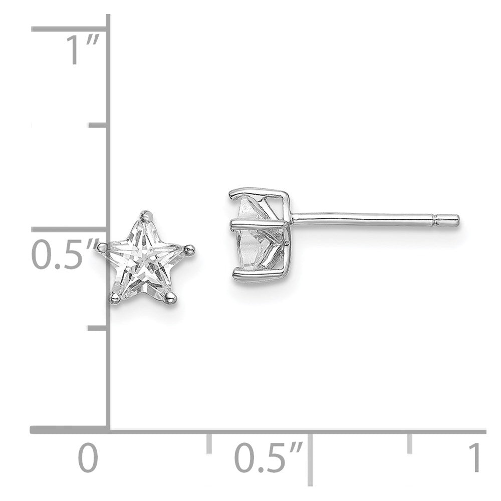 Sterling Silver Rhodium-plated 6mm CZ Star Stud Earrings