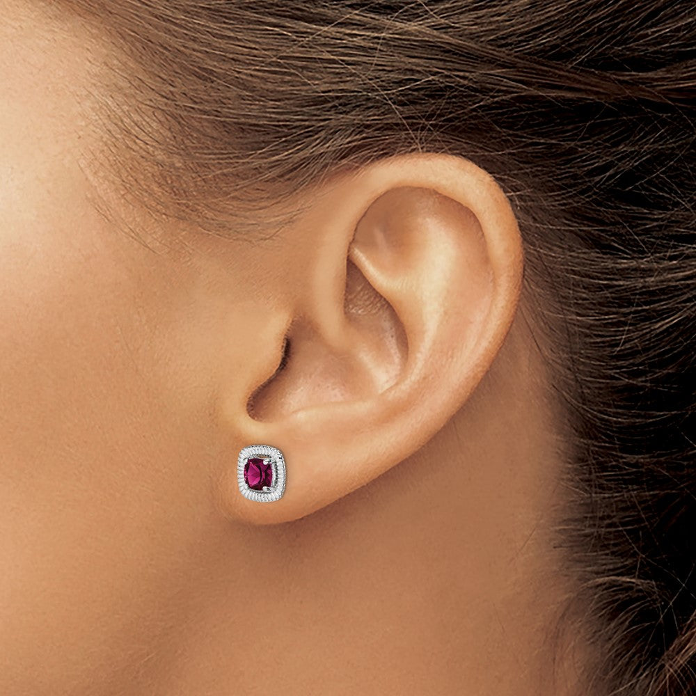 Sterling Silver Rhod-plat Rhodolite Garnet Square Post Earrings