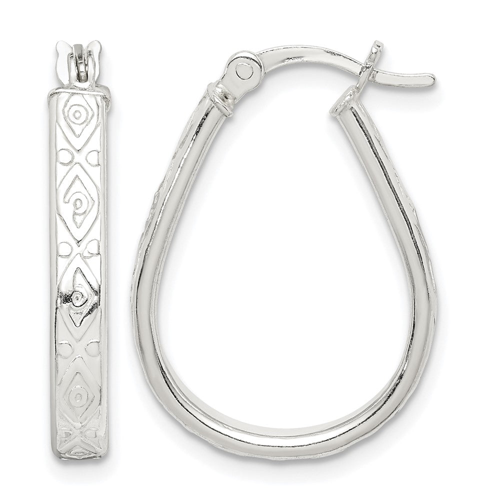 Sterling Silver Patterned 3mm Teardrop Hoop Earrings