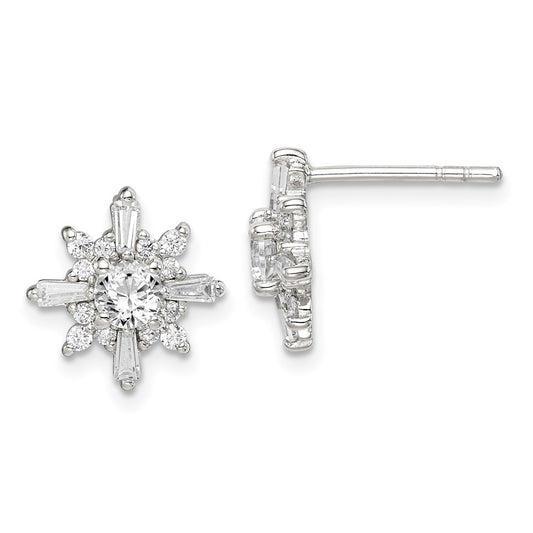 Sterling Silver Polished CZ Snowflake Post Earrings