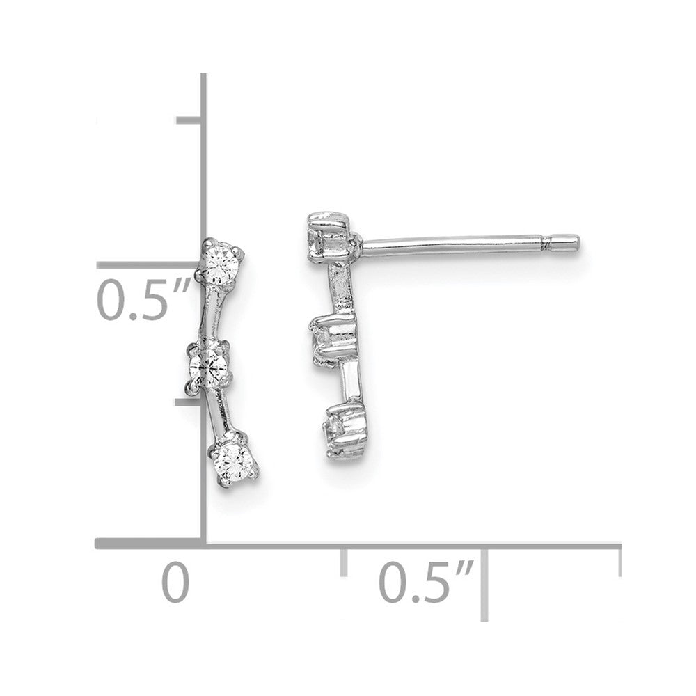 Sterling Silver Rhodium-plated Polished Three CZ Curved Post Earrings