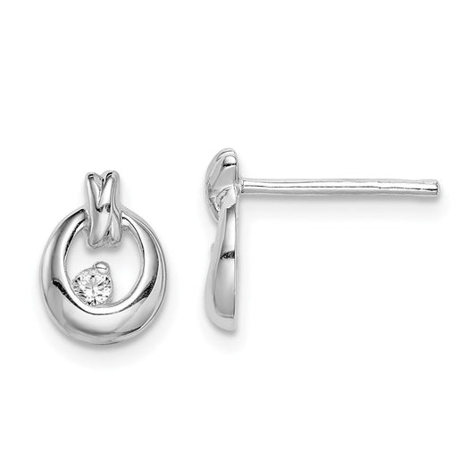Sterling Silver Rhodium-plated Polished CZ Circle Post Earrings