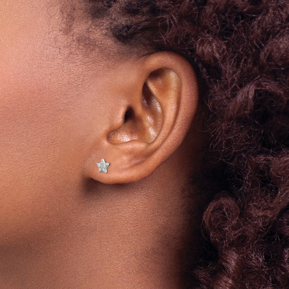 Sterling Silver Rhodium Plated CZ Star Post Earrings