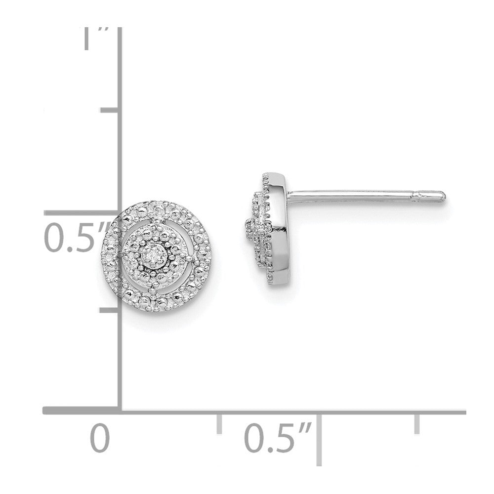 Sterling Silver RH-plated Polished & Textured Diamond Circle Post Earrings