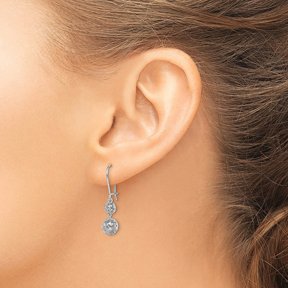 Sterling Silver Rhodium-plated Filigree Ball Dangle Earrings