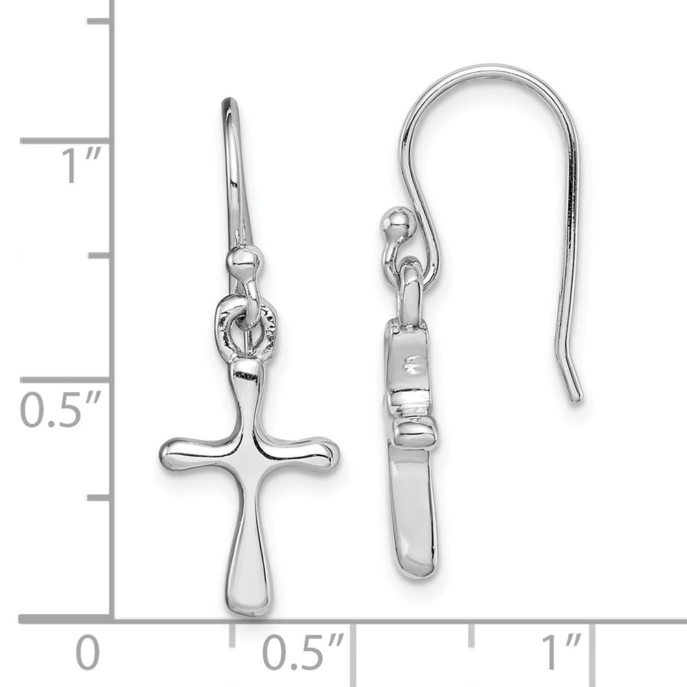 Sterling Silver Rhodium-plated Polished Cross Dangle Earrings