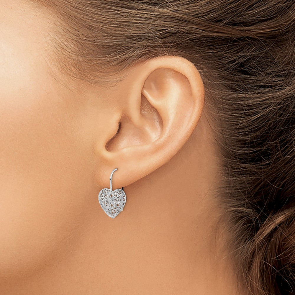 Sterling Silver Rhodium-plated Heart Dangle Earrings