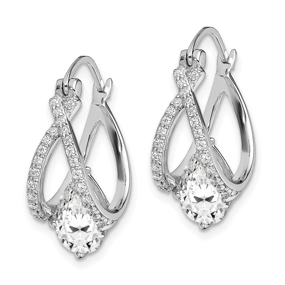 Sterling Silver Rhodium-plated Pear CZ Hoop Earrings