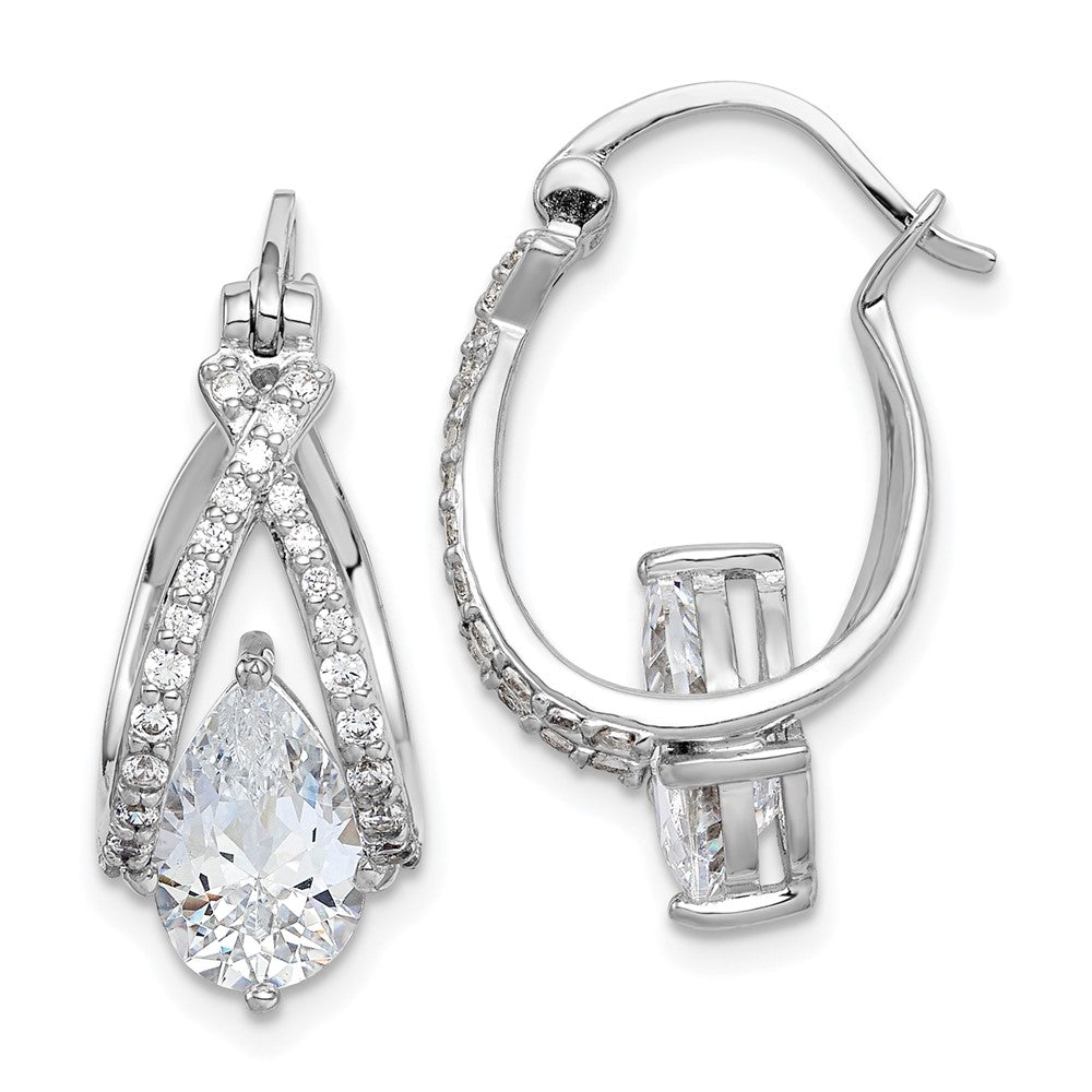 Sterling Silver Rhodium-plated Pear CZ Hoop Earrings