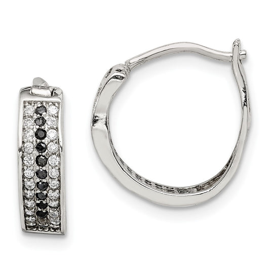 Sterling Silver RH-pltd Polished Black/White CZ 4mm Round Hoop Earrings