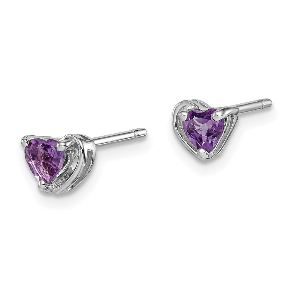 Sterling Silver Rhod-plated Amethyst Heart Post Earrings