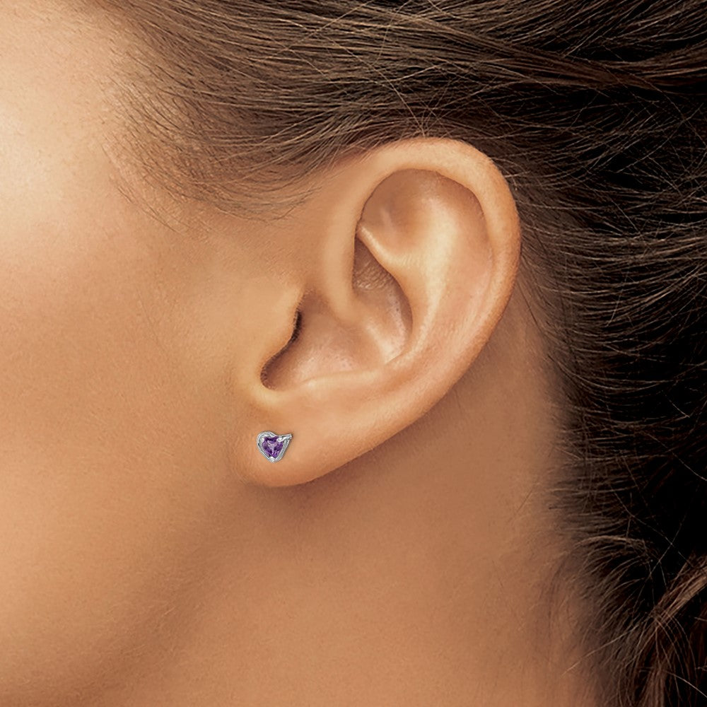 Sterling Silver Rhod-plated Amethyst Heart Post Earrings