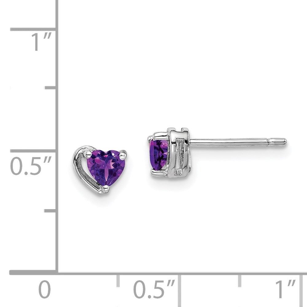 Sterling Silver Rhod-plated Amethyst Heart Post Earrings
