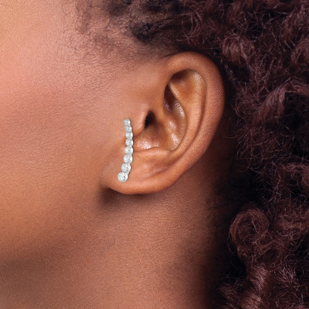 Sterling Silver Rhodium-plated White CZ Oval Cut Post Earrings