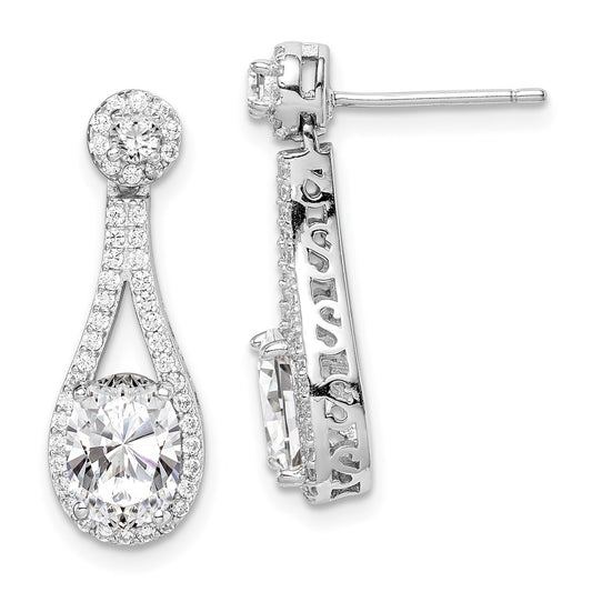 Sterling Silver Rhodium-plated White CZ Oval Cut Post Earrings