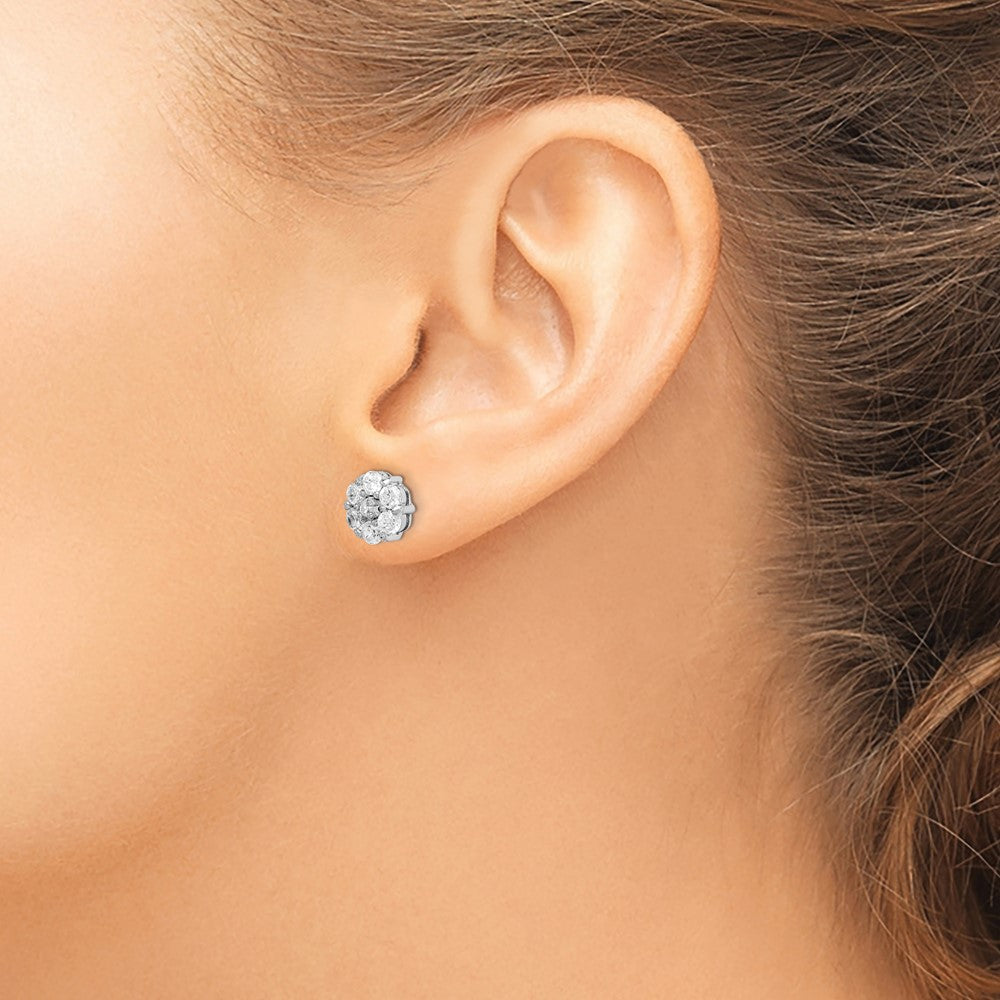 Sterling Silver Rhodium-plated Polished CZ Flower Cluster Post Earrings