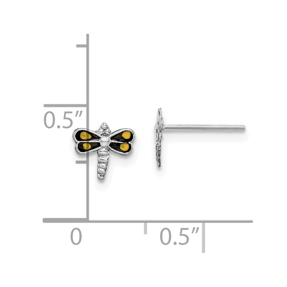 Sterling Silver Rhodium-plated Dragonfly Post Earrings
