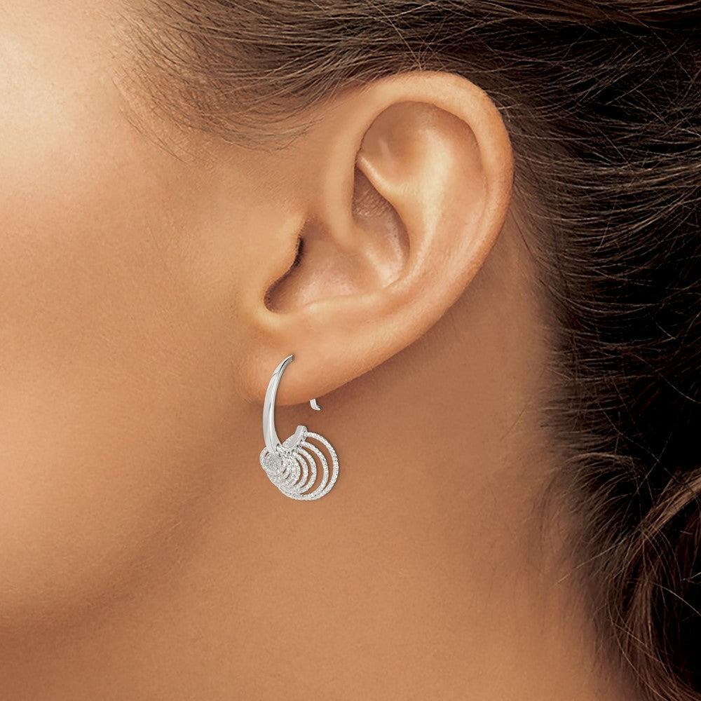 Sterling Silver Polished & Diamond-cut Circles Dangle Hoop Earrings