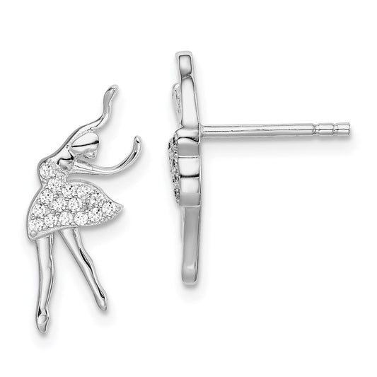Sterling Silver Rhodium-plated Polished CZ Ballerina Post Earrings