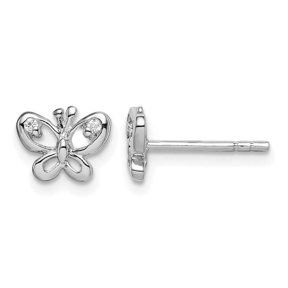 Sterling Silver Rhodium-plated CZ Butterfly Post Earrings