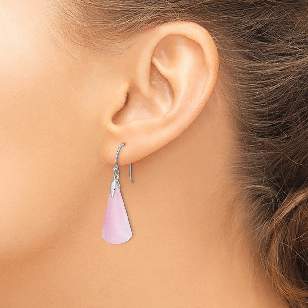 Sterling Silver Rhodium-plated Dyed Pink Quartz Dangle Earrings