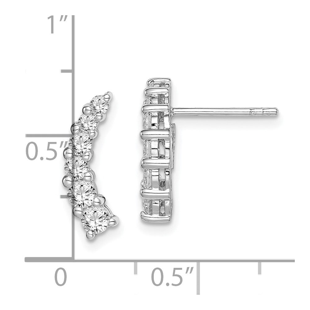 Sterling Silver Rhodium-plated Graduated CZ Curved Post Earrings